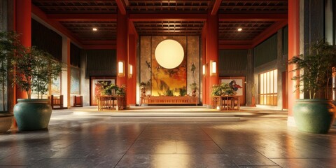 Explore Traditional Asian interior space with architectural elegance concept