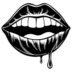 Parted lips. Dripping with pink paint lips Creative vector cartoon illustration