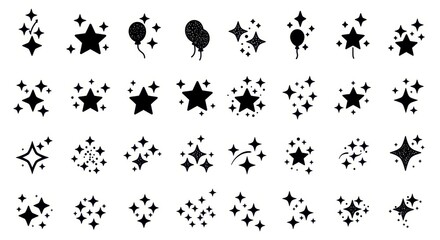 Set of star and sparkle shapes isolated on white background