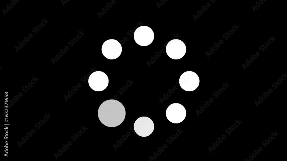 Poster simple loading circle animation with rotating dots on a black background. a preloader icon represent