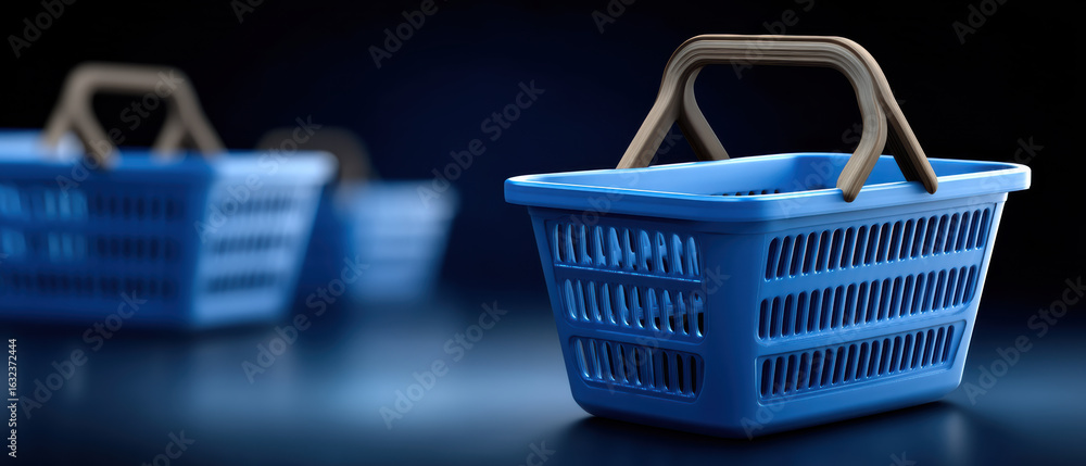 Aufkleber blue plastic container with handle in loading area with blurred containers in background creating ca