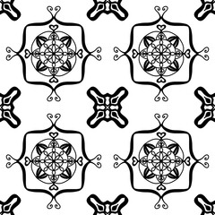 Seamless Black and White Ornamental Mandala Tile Pattern – Vector Decorative Design for Wallpaper, Fabric, Scrapbooking, Wrapping Paper, and Digital Backgrounds