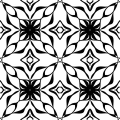 Seamless Black and White Geometric Floral Tile Pattern – Vector Decorative Design for Wallpaper, Fabric, Scrapbooking, Wrapping Paper, and Digital Backgrounds
