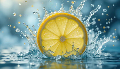 8k macro lemon slice splashing in water.
