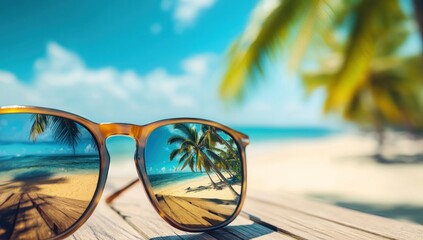 Tropical Getaway Reflected in Sunglasses: A Summer Paradise