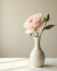 Obraz premium Delicate pink peony in a simple white vase
