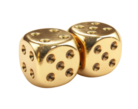 Two golden dice, close-up
