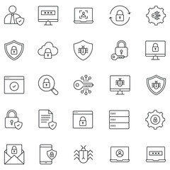 Cyber security protection, safe access, digital privacy, web authentication, malware defense, data encryption, system safeguard vector icon