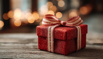 Luxurious red satin ribbon adorned gift box with velvety texture designed for elegant gifting occasions and celebrations