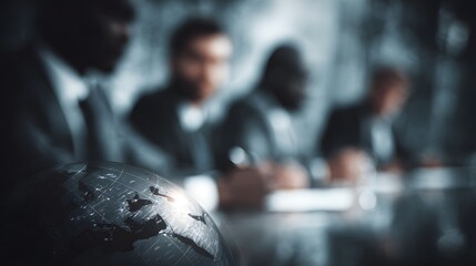 Investor meeting with global partners in a high tech finance setting