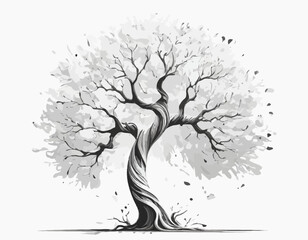 trees have dark brown trunks and branches. Their foliage consists of numerous white, geometric leaf-like shapes, creating a stark contrast against the dark wood (1)