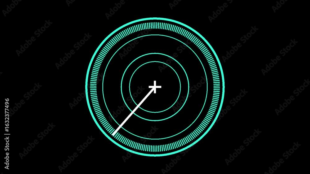 Poster a futuristic digital radar screen with a glowing teal scanner searching for a target, representing a