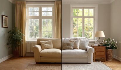 Transforming a modern apartment interior with stylish furniture to create a clean and inviting living space that enhances comfort and functionality