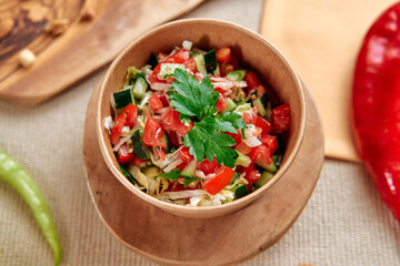 Fresh, Colorful Salad Featuring Crisp Vegetables and Garnishes Perfect for a Healthy Meal or Side Dish to Enhance Any Culinary Experience