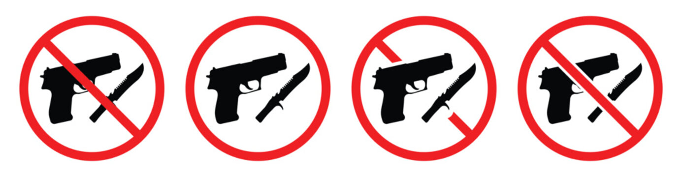 No Guns and Weapons Allowed Prohibition Sign &ndash; Vector Illustration of Firearms and Weapon Ban Symbols.
