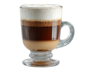 Layered Coffee Drink in Clear Glass Mug on Transparent Background