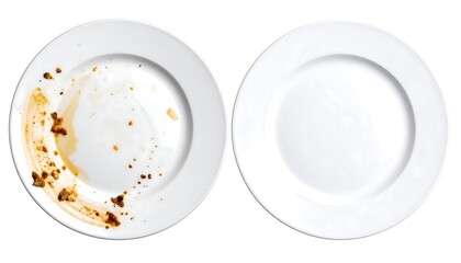 Visual comparison of a soiled plate versus a pristine plate cleanliness paradigm