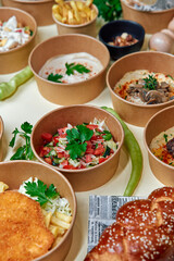 An Array of Delicious Dishes Served in Eco-Friendly Bowls Featuring Fresh Ingredients and Colorful Presentation for a Satisfying Culinary Experience