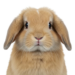 Close up of a cute bunny with floppy ears isolated on transparent background