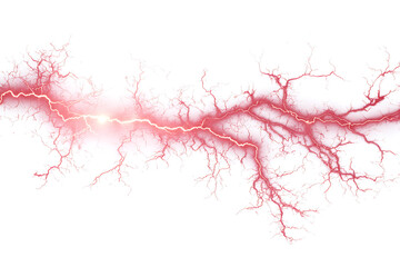 Abstract representation of electric currents with red lightning patterns on a white background
