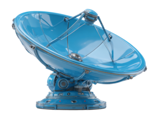 Isolated Blue Satellite Dish on Transparent Background for Design Use