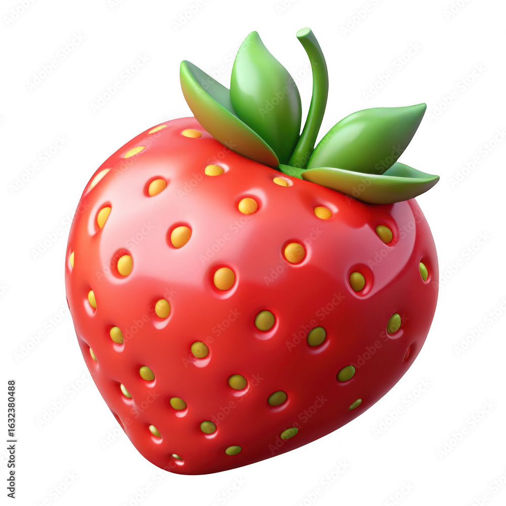 Poster shiny red strawberry 3d render isolated on transparent background