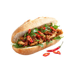 Spicy Crispy Chicken Banh Mi Sandwich with Chili and Herbs