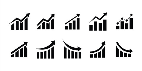 Growth chart icon set. Business charts with arrows. Growth chart collection. Vector illustration.