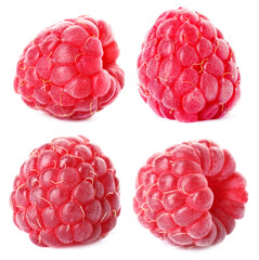 Fresh ripe raspberries isolated on white, set