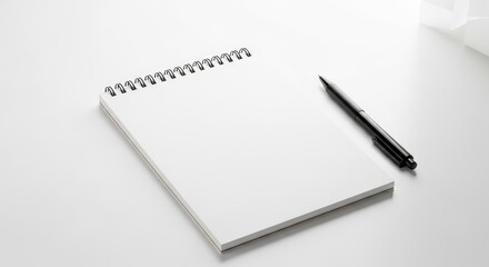 Blank Spiral Notebook and Pen Mockup - Minimalist workspace concept. Symbolizing planning, creativity, writing, ideas, and organization. Clean and simple design