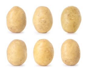 Fresh raw potatoes isolated on white, set