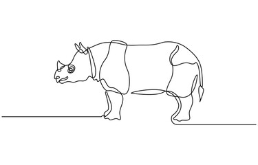 Rhino continuous single line drawing, linear style, one line art, minimal design,  Rhinoceros single contour animal, vector Illustration.
