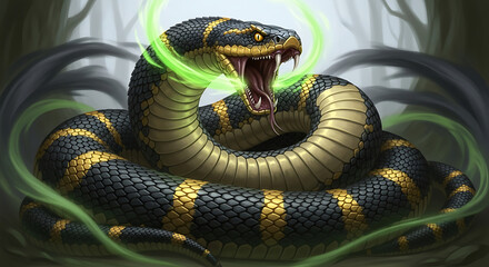 Dangerous Serpent Illustration with Glowing Eyes