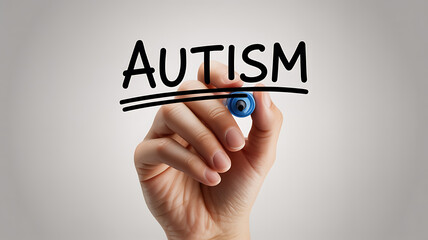 Fototapeta premium Hand writing the word AUTISM. 