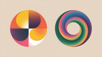 Obraz premium Two abstract circles, vibrant colors, geometric shapes. 
