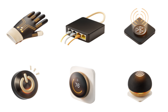 Elegant Black and Gold Isometric Icons – Futuristic Tech and Retro UI Pack