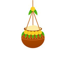 Hanging decorated dahi handi clay pot for celebration of Krishna janmashtami, png image 