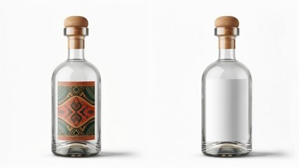 Two clear glass bottles with cork stoppers