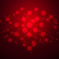 Abstract red bokeh background with blurred circular light particles and a dark red gradient creating a festive mood