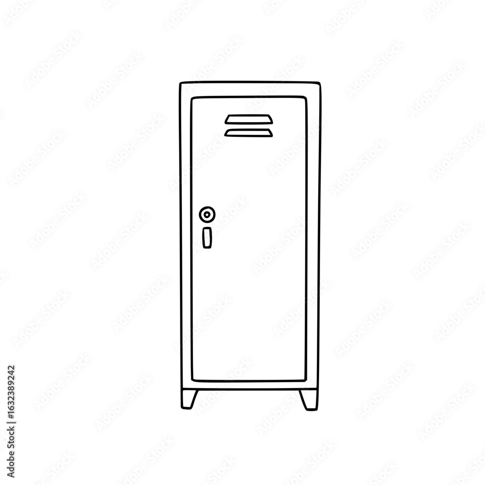 Aufkleber simple metal locker with door and handle in minimalist style, simple line sketch in minimalist style
