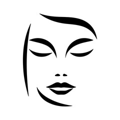 Minimalist design of a woman's face with closed eyes, suitable for beauty brand logos, spa graphics, or wellness product artwork.