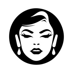 Elegant lady icon with vintage hair and earrings presents an ideal profile for beauty salons, cosmetics, or fashion related branding.