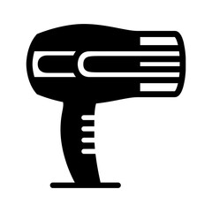 Clean, minimalist hair dryer glyph for beauty and grooming projects, suitable for salon logos and beauty product marketing.
