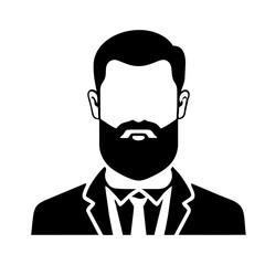 Man with beard wearing suit design element, ideal for profile pictures, logos, and modern designs with a professional or business feel.