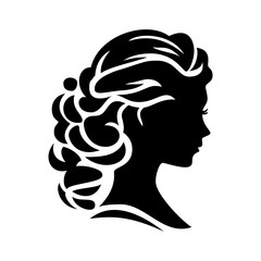 Elegant silhouette of a woman's head with intricate hairstyle is perfect for beauty, fashion, or logo design projects.