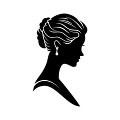 Beautiful woman's silhouette with elegant updo and earring offers a sophisticated element ideal for branding, fashion or beauty designs.
