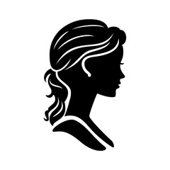 Silhouette of a woman’s head with elegant hairstyle, suitable for beauty salon logos, cosmetic brand designs, or stylish profile graphics.