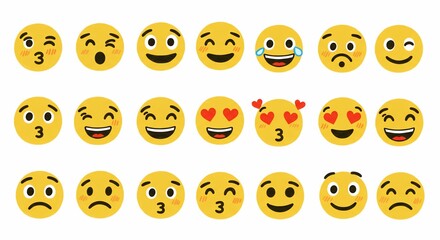 Collection of Diverse Emoji Faces with Various Expressions
