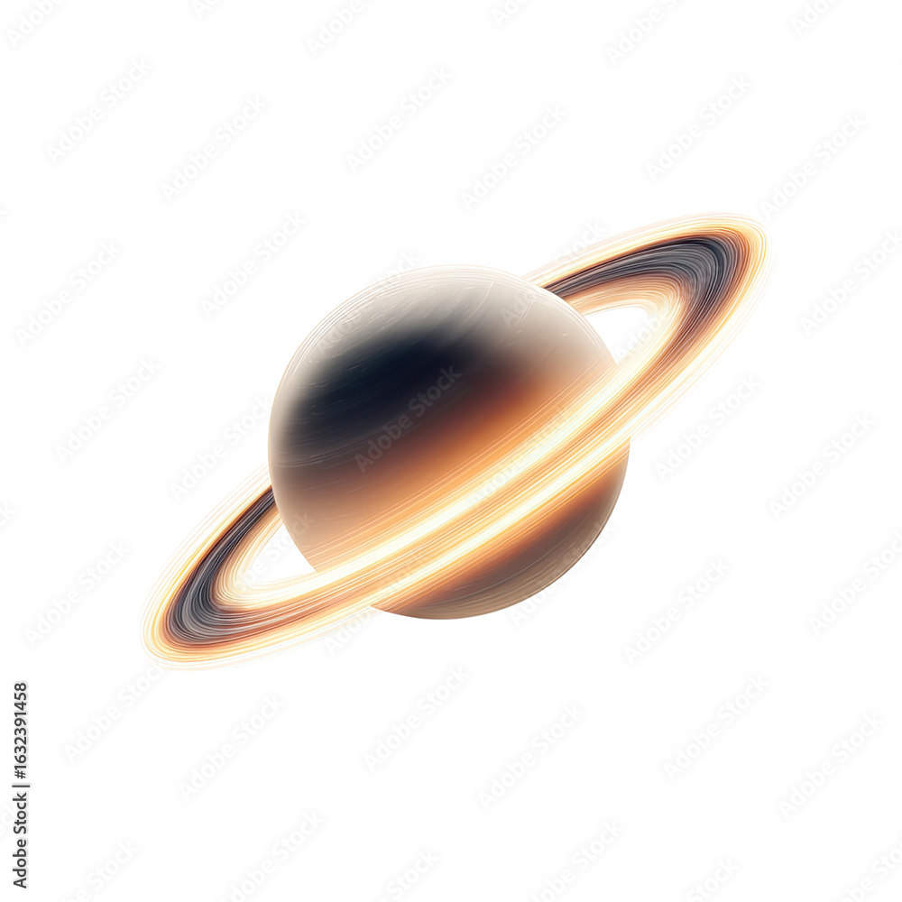 Poster stunning artistic rendering of a celestial planet surrounded by vibrant rings in space on an isolate