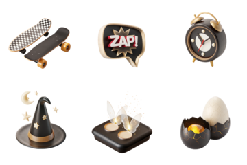 3D Isometric Icon Pack 2 – Black and Gold UI Symbols, Smart Devices, Retro Tech Elements
